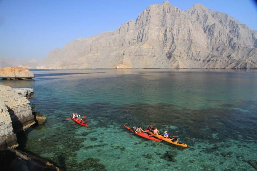 Khasab Musandam |Telegraph Island |Dhow Cruise | Dolphins - Sailing into Khor Shimm by wooden dhow
